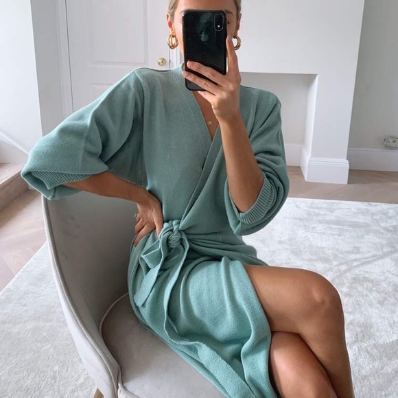 Green Sweater Wrap Midi Dress - Picture 3 of 4